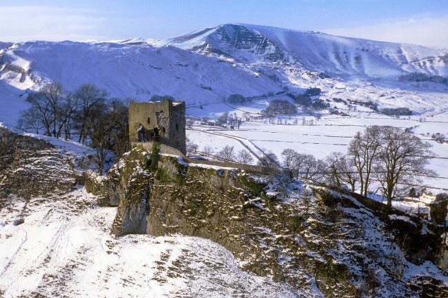 Peveril Castle in the snow