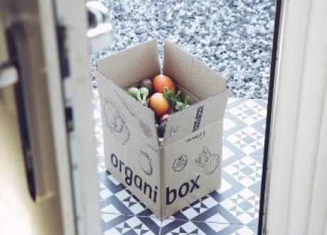 Organibox, filled with produce on doorstep