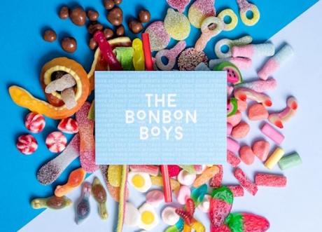 Sweets surround the brand logo for 'the bonbon boys'